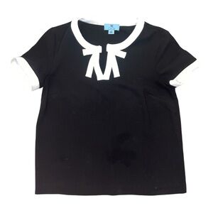 CeCe Black & White Bow Tie Blouse XS | Cute Short Sleeve Top